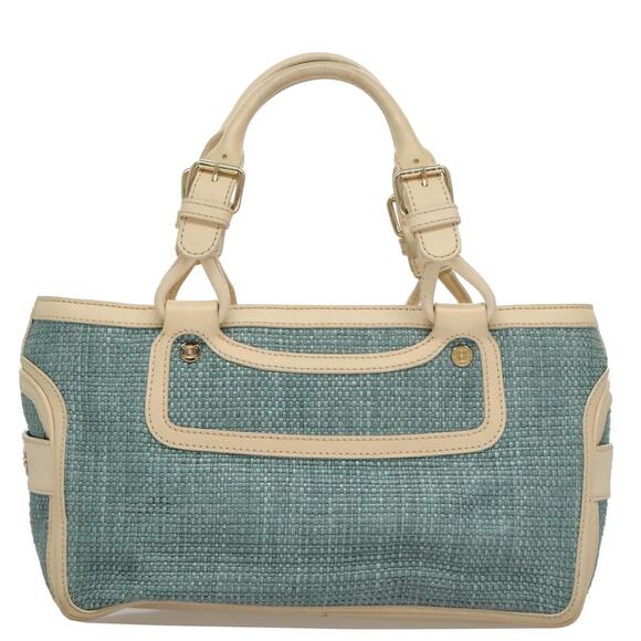 CELINE Hand Bag Straw Leather Blue Cream Gold - Picture 2 of 13